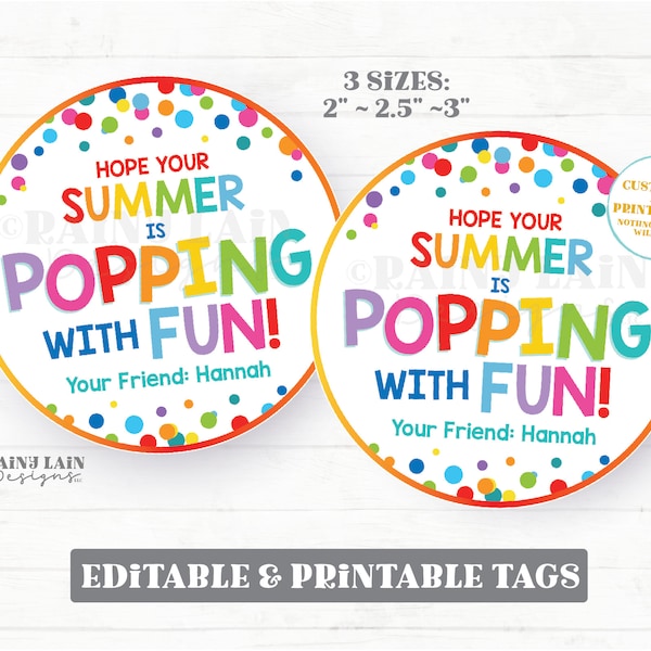 Hope your Summer is Popping with Fun Tags Round End of School Year Gift Circle Popcorn Pop Fidget Preschool Classroom Printable Kids Teacher