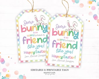 Bearbeitbare Osterhasenanhänger, Frühlingsklassenzimmer-Geschenkanhänger, Schulbevorzugungsanhänger, frohe Ostern druckbarer Geschenkanhänger, Ostersüßigkeiten, Osteranhänger für Kinder