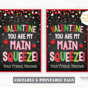 Valentine My Main Squeeze, Apfelmus Beutel, Paket Apfelsauce Vorschule Klassenzimmer druckbare Kinder Non-Candy Valentinstag Tag bearbeitbar