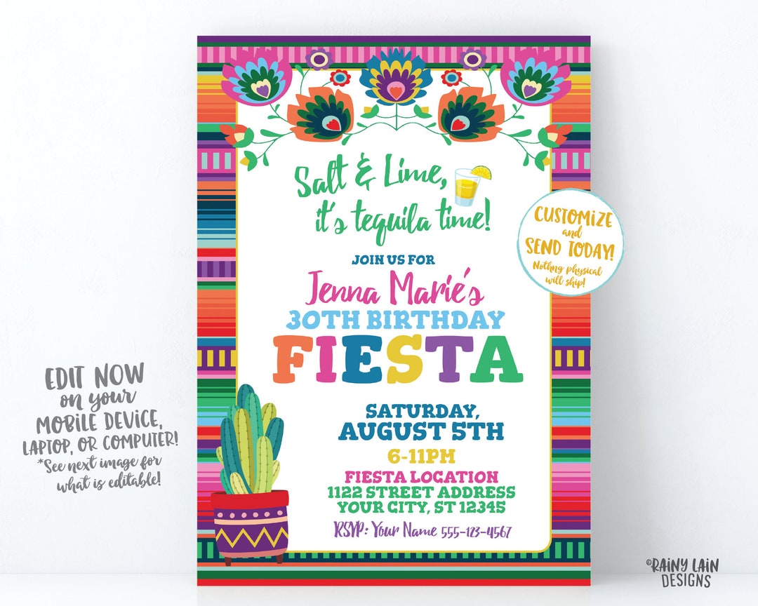 30th Birthday Fiesta Invitation 30th Fiesta Invitation Salt and Lime It ...
