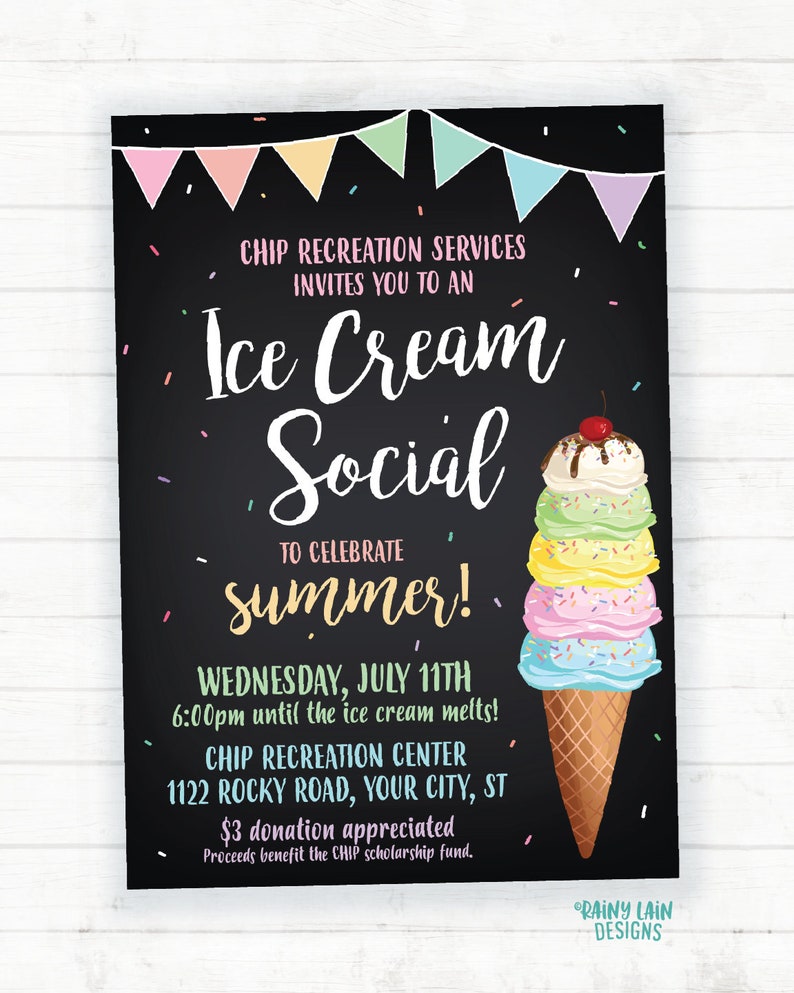 Ice Cream Social Invitation Ice Cream Social Flyer Etsy
