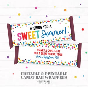 Candy Bar Wrapper zum Ausdrucken, Sweet Summer Lehrer Wertschätzung Candy Bar Wrapper, PTO PTA, Ende des Schuljahres, letzter Schultag