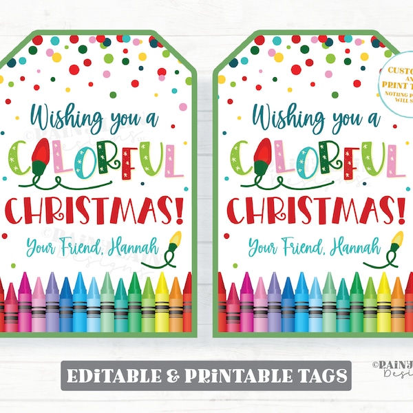 Wishing You a Colorful Christmas Tag Holiday Crayon Gift Coloring Book Preschool To Student from Teacher Classroom Printable