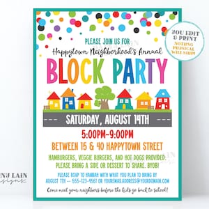 Modèle de Flyer modifiable pour la fête de quartier, invitation à une fête d'été de rue de quartier, barbecue, barbecue, téléchargement numérique
