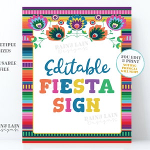 Editable Fiesta Sign Serape Decoración Cinco De Mayo Cumpleaños Banner imprimible Three-esta First Taco Ducha de dos días Cartel de revelación de género