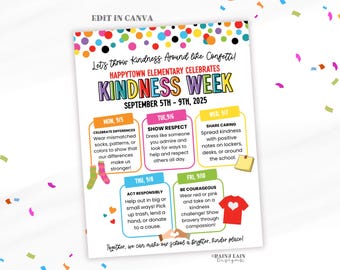 Kindness Week Vorlage, School Spirit Week Flyer, Vielfalt Inklusion Poster, Ideen für die School Spirit Week