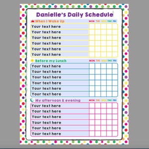 Home School Schedule Editable Kid Schedule Rainbow Polka Dot Printable Kids Daily Checklist Task List Chore Chart Template Weekly HomeSchool image 3
