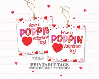 Pop-it Valentine Tag, Poppin Tags, Poppin Valentines, Fidget Valentines, Classroom, Classmate, Valentine's Day Favor, Exchange, Non-Candy