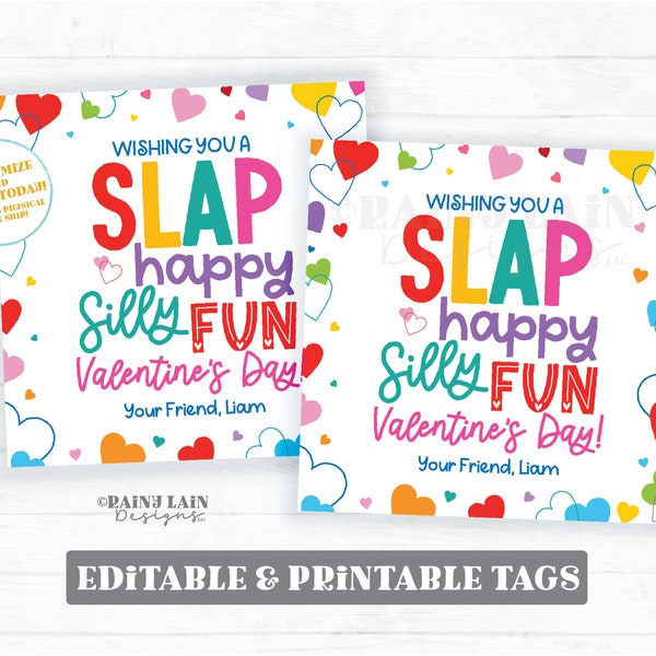 Slap Bracelet Valentine, Slap Happy Silly Fun Valentine's Day Gift Tag, Preschool Classroom, Printable, Non-Candy, Editable Digital Download