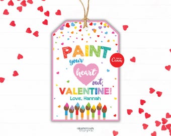 Etiqueta de San Valentín "Pinta tu corazón", editable e imprimible (descarga digital)