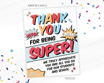 Editable Superhero Teacher Appreciation Sign, Comic Book Theme (Canva Template)