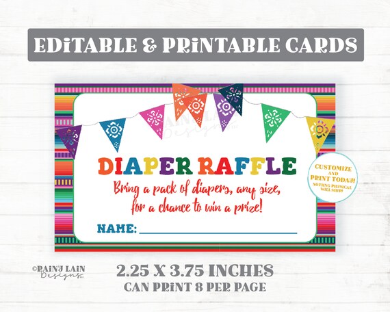 Fiesta Diaper Raffle Inserts, Serape and Papel Picado, Printable Digital Download