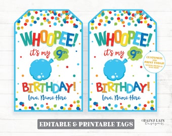 Whoopee Birthday Tag It's My Birthday Party Favor Tags Boy Preschool Student Classroom Your Birthday Cushion Gift Tag Editable Printable