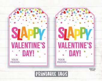Slappy Valentine's Day, Slap Bracelet Valentine Slap Bracelet Tags, Preschool Classroom Kids Valentines Printable Non-Candy Valentine Tag