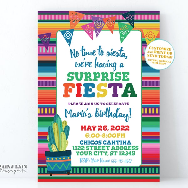 Fiesta Surprise Party Invitation, Surprise Fiesta Invite, Adult Birthday Party, Fiesta theme party ideas, Surprise Party Invitation, Cactus