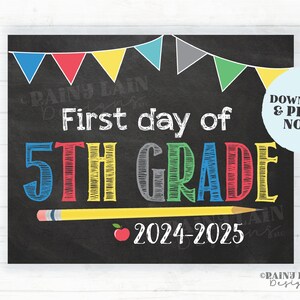 First Day of 5th Grade Sign Boy Printable First Day of School Sign Back to School Chalkboard Sign 1st Day of School Instant Download Fifth