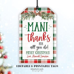 Étiquette cadeau manucure Mani Noël Merci pour tout ce que vous faites Ensemble de vernis à ongles Ami des Fêtes Pédicure Enseignant de garderie Merci appréciation du personnel