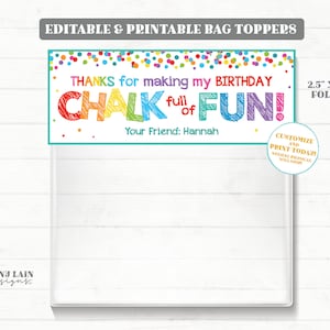 Thanks for making my birthday Chalk full of Fun Bag Toppers Chalk birthday favor sidewalk chalk party favor chalk gift celebrating with me