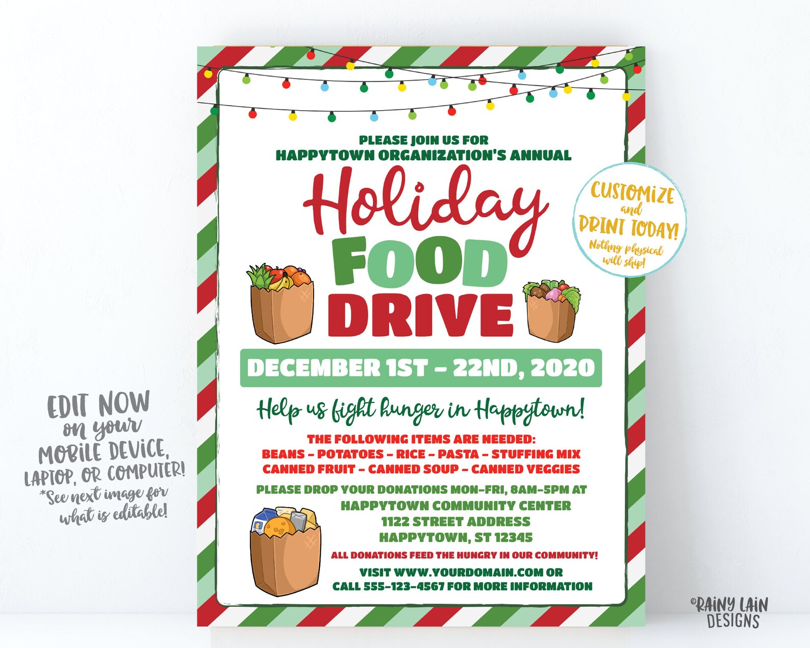 Holiday Food Drive Flyer Christmas Food Drive Winter Food Etsy