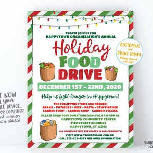 Holiday Food Drive Flyer, Christmas Food Drive, Winter Food Drive, Hunger Drive Flier, Invitation Information Card Digital Flyer Editable