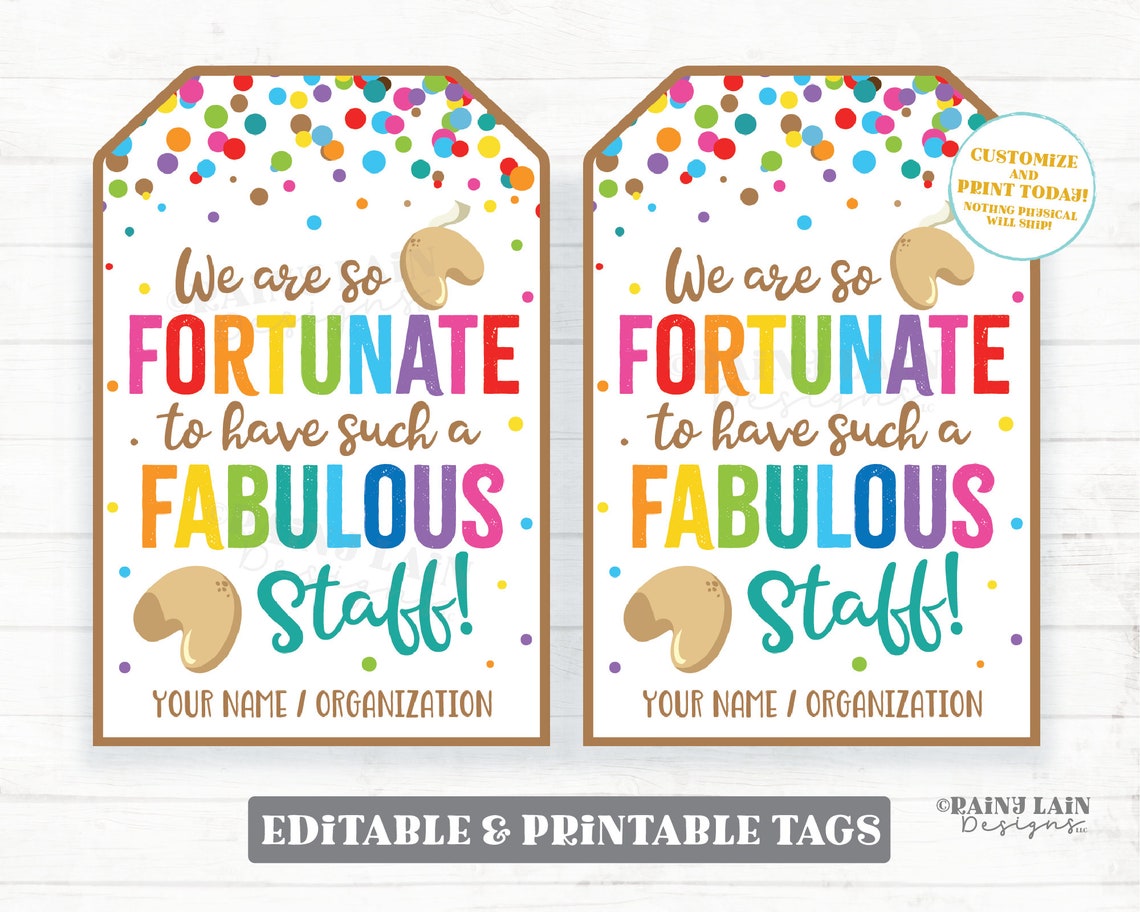 Fortune Cookie Gift Tags We Are so Fortunate to Have Staff Etsy