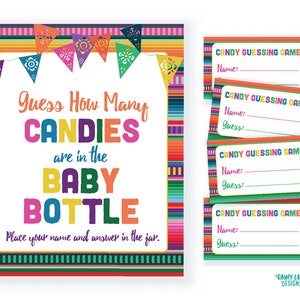 Guess How Many Candies are in the Baby Bottle Baby Shower Game, Baby Shower Fiesta Guessing Game, Baby Fiesta Game, Fiesta Baby Shower Sign