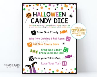 Halloween Candy Dice Game, Printable Party Games, Instant Download, Digital