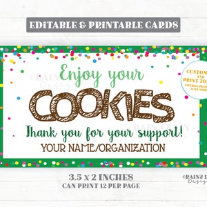 Cookie Dankes-Notiz Bearbeitbare Cookies Dankeskarte Visitenkartengröße Stand Druckbare Verkäufe Backen Verkauf Bäckerei Cookie Tag Cookie Card