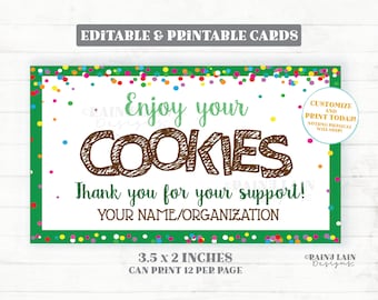 Nota de agradecimiento de galleta Cookies editables Tarjeta de agradecimiento Tamaño de tarjeta de visita Stand Ventas imprimibles Venta de pasteles Etiqueta de galleta de panadería Tarjeta de galleta
