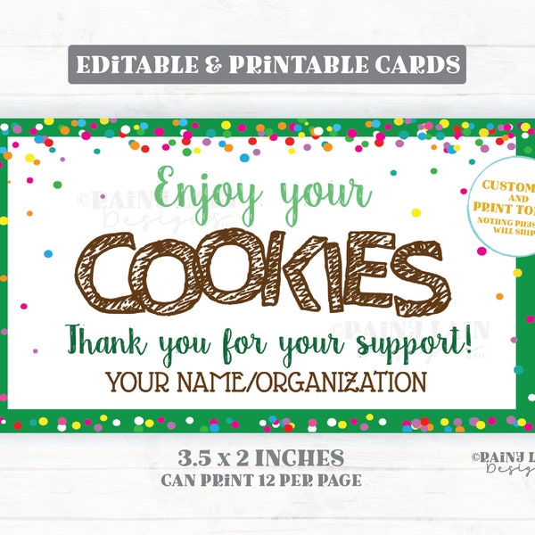 Cookie Thank You Note Editable Cookies Thank You Card Business Card Size Booth Printable Sales Bake Sale Bakery Cookie Tag Cookie Card