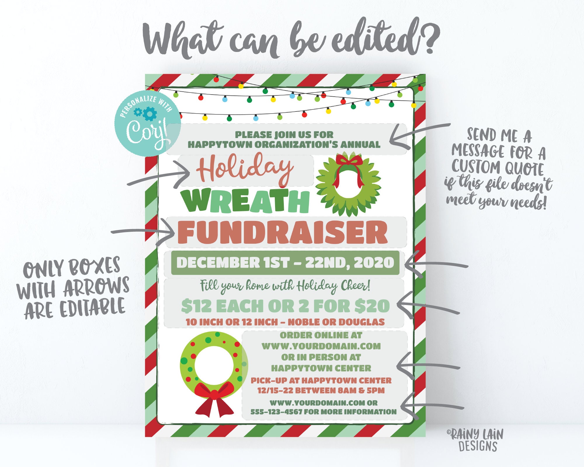 Wreath Fundraiser Flyer Christmas Wreath Invitation Holiday Etsy