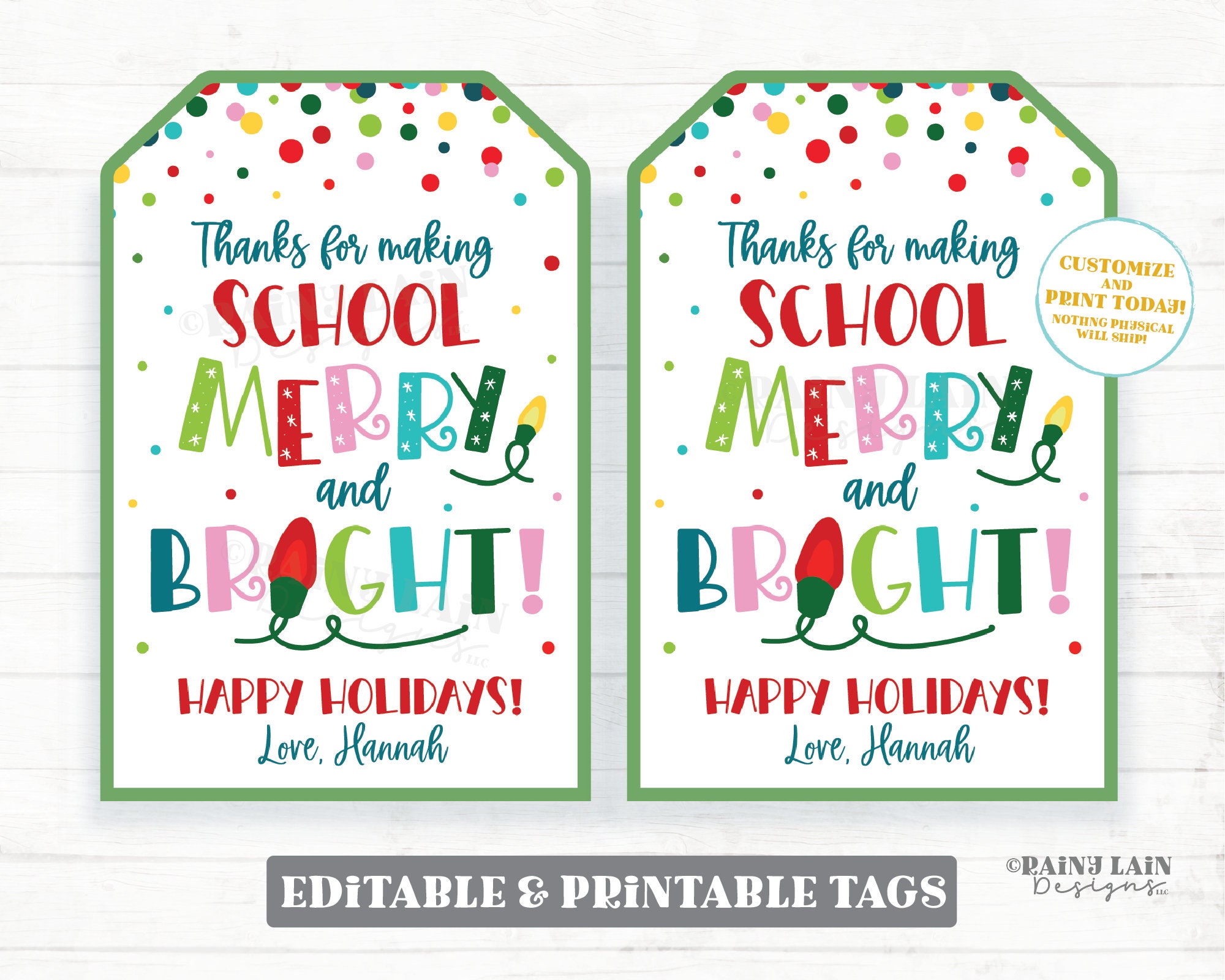 Merry and Bright Christmas Tags, Printable PDF - My Party Design