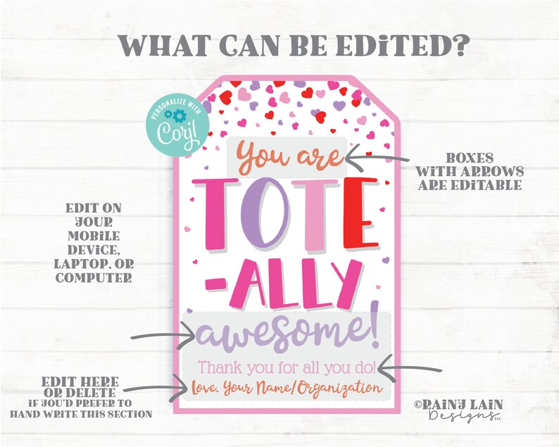 Tote-ally Awesome Valentine Tag, Tote Bag Reusable Bag Valentine's Day Gift Grocery Employee Friend Co-Worker Staff Teacher PTO Printable image 2
