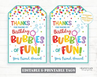 Thanks for making my birthday Bubbles of Fun Tag Bubbles Birthday favor tags bubbles party favor tags bubble tags school party favor tag