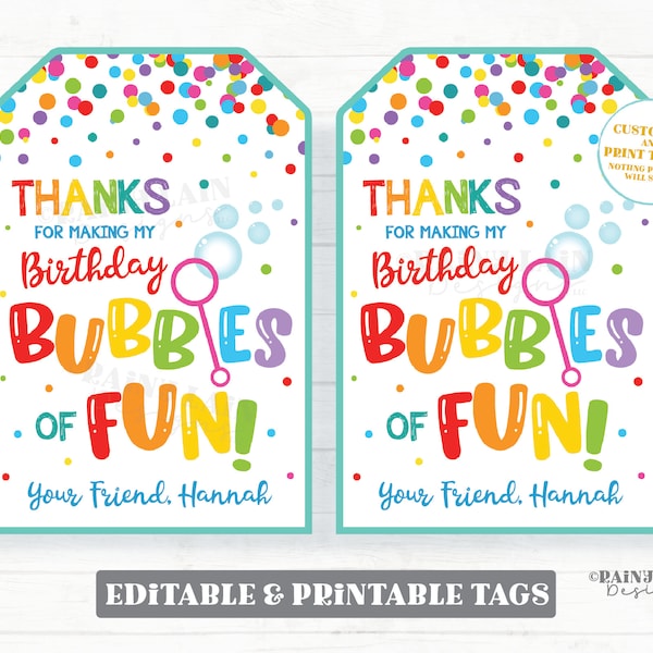 Gracias por hacer mi cumpleaños Burbujas de diversión Etiqueta Burbujas Etiquetas de regalo de cumpleaños Burbujas Etiquetas de regalo de fiesta Etiquetas de burbujas Etiqueta de regalo de fiesta escolar
