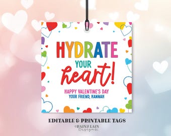 Hydrate Your Heart, Valentine's Day Hydration Packet Tag, Hydration Valentine, Classroom Exchange Non Candy, Middle School, Tween Valentine