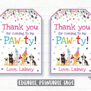 Puppy Thank You Tags, Puppy Party Favor Tags, Thank you for coming to my PAW-ty Tags, Puppy Favor Tags, Dog Thank you Tags, Dog Party Tags