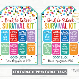 Back to School Survival Kit Tag First Day of School Gift Pack Teacher Appreciation Staff Principal PTO School Psych Counselor Paraeducator