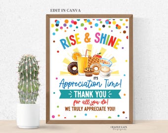 Editable Breakfast Appreciation Sign, Teacher Appreciation Week Template, Brunch, Printable Staff, Employee, Rise and Shine