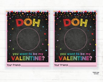 Playdough Valentine, Doh you want to be my Valentine, Doh Valentine, Preschool Valentines Classroom Printable Kids Non-Candy Valentine Cards