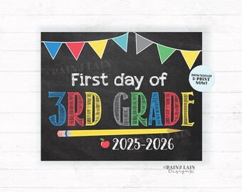 First Day of 3rd Grade Sign Boy Printable First Day of School Sign Back to School Chalkboard Sign 1st Day of School Instant Download Third