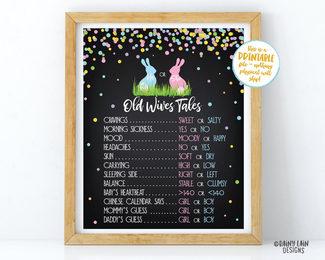 Easter Old Wives Tales, Bunny Gender Reveal Old Wives Tales Sign, Bunny ...