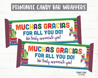 Teacher Appreciation Candy Bar Wrappers Printable Muchas Gracias Candy Bar Wrapper, Teacher Appreciation Gift, Teacher Thank You, Serape