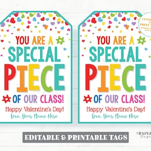 Sonderstück unserer Klasse Valentine Tag Bearbeitbarer Geschenkanhänger Puzzle Baustein Klassenzimmer Digitaler Download Vom Lehrer zum Schüler