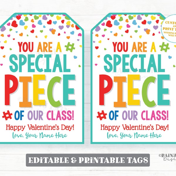 Special Piece of our Class Valentine Tag Editable Gift Tag Puzzle Building Block Classroom Digital Download From Teacher to Student