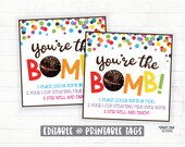Editable Cocoa Bomb Tags, You're the Bomb Tag, Hot Cocoa Bomb Tag, Hot Chocolate Bomb Tags Employee Teacher Staff Appreciation Thank you Tag