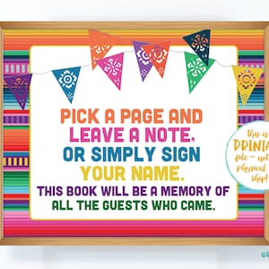 Sign our Book Sign, Fiesta Guestbook Sign, Memory Book Sign, Pick a page and leave a note, Birthday Fiesta Wedding, Baby Shower Fiesta Sign