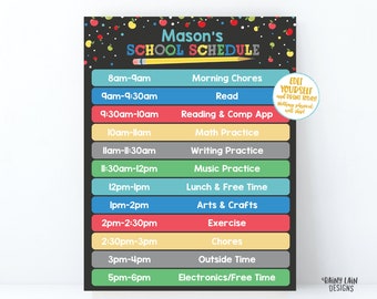 Printable Kids Home School Schedule Editable Daily Schedule Kids Task List Template Chore Chart Weekly Planner HomeSchool Apple Confetti Boy