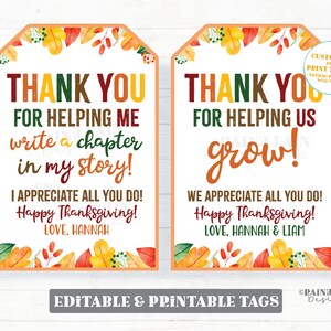 Danke für die Hilfe Thanksgiving Tags Benutzerdefinierte Thanksgiving Geschenkanhänger Bearbeitbar Mitarbeiter Mitarbeiter Lehrer Wertschätzung Schule Zapfen Wachsen Schreiben Stift