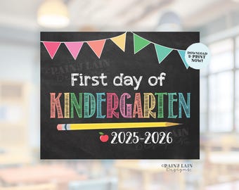 First Day of Kindergarten Sign Girl Printable First Day of School Sign Back to School Chalkboard Sign 1st Day of School Instant Download